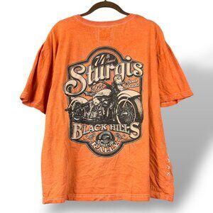 Sturgis Harley Davidson T-Shirt Womens Sz 2XL Orange Cross Stitch Detail 2014